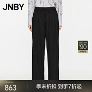 JNBY/江南布衣秋冬休閑直筒褲羊毛呢闊腿長褲寬松通勤5O0E12420 001/本黑 L
