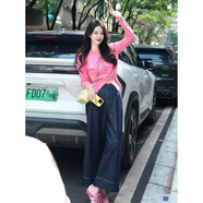 納琳雅Nalinya2025早秋穿搭一整套休閑通勤風(fēng)粉色針織開衫牛仔褲套裝女 粉色針織開衫 L 【55/60kg】