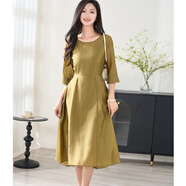 米思陽(yáng)（missshine）2025春季新款休閑簡(jiǎn)約風(fēng)天絲洋裝感百搭A字裙女2554 芥末綠現貨直發(fā) S