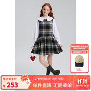 ELLE KIDS童裝 學(xué)院風(fēng)羊毛呢料格子背心裙女童秋季圓領(lǐng)百褶連衣裙 黑白格 120 （110/120）