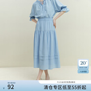 范思藍(lán)恩23FS12194法式藍(lán)色襯衫套裝女夏七分袖V領(lǐng)上衣裙子兩件套 藍(lán)色（半裙） S