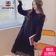 AEMAPE中長(cháng)款連衣裙女2025春秋冬季新寬松加厚蕾絲過(guò)膝針織毛衣裙子女 黑色 3XL