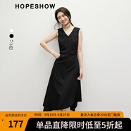 紅袖設(shè)計感氣質(zhì)連衣裙2025夏季新款女裝不對稱抽皺收腰V領(lǐng)顯瘦無袖裙 黑050 S