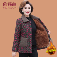 俞兆林（YUZHAOLIN）媽媽冬裝棉麻格子小棉襖奶奶裝短款花棉衣中老年女裝加絨加厚棉服 2208咖啡 XL 90-105斤