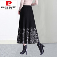 皮爾卡丹（pierre cardin）中年媽媽半身裙女士針織印花百褶長裙厚松緊腰中老年長款秋冬裙子 女裝十大品牌 黑色1 均碼 85-145