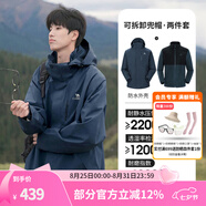 駱駝（CAMEL）三防沖鋒衣戶外登山服防風防水防污三合一運動外套 AD12263514X，抓絨內(nèi)膽,深藍，男 M