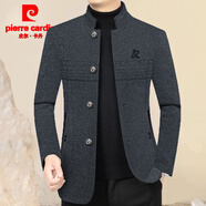 皮爾卡丹（pierre cardin）羊毛呢外套男秋冬季中年商務(wù)立領(lǐng)夾克男休閑潮流羊毛絨外套爸爸裝 淺灰2025 XL (140-160斤)