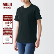 無(wú)印良品（MUJI） 女式 雙羅紋編織 T恤 休閑百搭 短袖女夏季薄荷曼波風(fēng) 黑色 2S XS