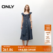 ONLY2025夏季新款減齡飛袖荷葉領(lǐng)拼接牛仔裙連衣裙女|125242007 J33復(fù)古350牛仔洗水 S