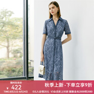 顏域（YANYEE）短袖夏季連衣裙女2024新款輕熟風(fēng)收腰顯瘦勾花鏤空蕾絲襯衫裙 藍色 S/36