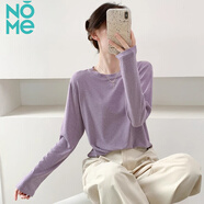 NOME軟糯面膜薄款T恤上衣女寬松長(zhǎng)袖新款圓領(lǐng)內(nèi)搭打底衫 紫色 S