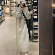 浪莎紫色法式針織連衣裙女秋冬裝2025新款高級感慵懶風(fēng)加厚毛衣長裙子 灰色 2XL 建議130-155斤