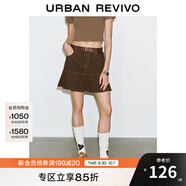 UR2025春季新款女裝潮流腰帶裝飾壓褶短款牛仔半裙UYY850125 卡其 (偏短) XL