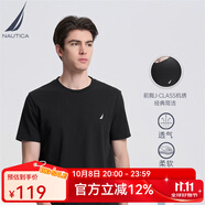 諾帝卡（NAUTICA）男裝夏季款多色全棉親膚舒適易打理休閑圓領(lǐng)短袖T恤男TE3220 黑色0TB（232） 2XL