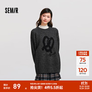森馬毛衣女中長款寬松落肩圓領(lǐng)毛衫休閑慵懶2024新款冬季提花衣服 中花灰00513 L 165/88A