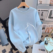 一寸相思霧霾藍寬松圓領(lǐng)衛衣女2026年秋冬新款爆款設計感上衣加絨加厚外套 霧霾藍-低頭貓咪【春秋款】 M 推薦【110-130斤】