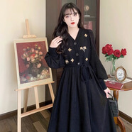 追屬胖妹妹連衣裙顯瘦遮肚a字裙大碼mm女春秋冬小眾300斤長(cháng)袖過(guò)膝 漆黑色【優(yōu)質(zhì)版面料】 L 【建議110-130斤】
