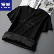 羅蒙（ROMON）短袖t恤男裝秋冬加絨加厚半袖印花打底衫體恤保暖圓領(lǐng)內搭上衣服 8817-T673【加.厚】黑色 加絨 S