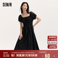 森馬連衣裙女溫柔氣質(zhì)白月光夏季法式方領(lǐng)收腰中長裙107424114036