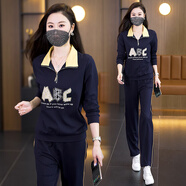 品匯菲大碼女裝高端套裝春季新款時(shí)尚胖MM寬松顯瘦減齡長(cháng)袖兩件套媽媽裝 圖片色 2XL 建議130-150斤