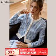 Olrain法式穿搭藍色針織衫毛衣女秋裝2025新款圓領(lǐng)提花毛織開衫外套 淺藍色（第二批次） XL