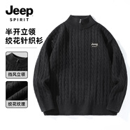 JEEP SPIRIT吉普半拉鏈毛衣男士冬款復(fù)古美式保暖立領(lǐng)針織衫潮牌防風(fēng)套頭上衣