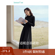 茵曼（INMAN）2025秋冬女裝新款燈芯絨連衣裙新品長袖休閑針織禮服中長裙子 午夜黑-18348727 L