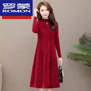 羅蒙（ROMON）2025新款連衣裙秋冬氣質(zhì)寬松顯瘦中長(zhǎng)款毛衣女加厚保暖針織打底裙 紅色 2XL 建議【130-140斤】