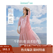 茵曼（INMAN）萊賽爾絲光連衣裙2025夏女裝新款U領(lǐng)氣質(zhì)小個子顯瘦長裙子 洛可可粉 L