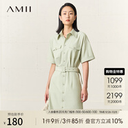 AMII女裝2025秋季新款氣質(zhì)通勤襯衫領(lǐng)短袖連衣裙女翻領(lǐng)套頭配腰帶 薄荷綠 XL 170/92A
