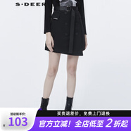 sdeer圣迪奧秋季女裝休閑時(shí)尚通勤A(yíng)字裙無(wú)彈力自然腰不規則酷感腰帶字母A字短裙S20381303 黑色/91 S/160