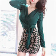 贏(yíng)鎮秋冬季長(cháng)袖連衣裙包臀名媛氣質(zhì)OL性感女裝假兩件套裝打底裙子 圖片色 S