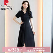 皮爾卡丹夏季真絲連衣裙女2023年新款杭州國際高端精致桑蠶絲奢華裙子 黑色 M