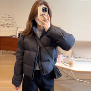 肯豆風(fēng)短款棉服女冬季2025新款小個(gè)子加厚保暖棉襖面包服外套 黑色 S 100斤以下