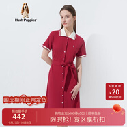 暇步士（Hush Puppies）女裝夏復古休閑運動(dòng)系帶修身Polo連衣裙 172酒紅 XL
