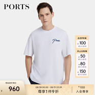 PORTS寶姿男裝夏季時尚休閑刺繡短袖圓領T恤 白色 L