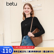 百圖betu女裝秋冬新款T恤高彈力木耳邊修身長(zhǎng)袖針織打底衫2310T42 黑色 M