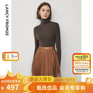 朗姿【王楚然同款】純羊毛高領(lǐng)針織衫秋冬內(nèi)搭打底上衣曠野美拉德 深咖色2 M