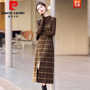 皮爾卡丹（pierre cardin）小香風(fēng)格子吊帶連衣裙女2025春秋復古毛呢背帶裙兩件套裝長(cháng)裙子潮 格子+咖毛衣【面料升級版】 M 【90-110斤】