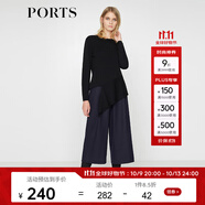 PORTSPorts寶姿女裝 新品不規(guī)則下擺純色長袖毛衣LV9K418DXF003 黑色 S
