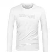 ck歐洲站秋季新品男士t恤男長(cháng)袖萊卡純棉男裝圓領(lǐng)修身上衣打底衫t 白色 M  建議90-120斤穿