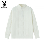 花花公子（PLAYBOY）冬季新款日韓半高領套頭毛衣男針織衫潮牌休閑寬松毛衣女美式 白色 M (建議100-120斤)