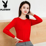 花花公子（PLAYBOY）小個子毛衣女新款時尚洋氣上衣薄款短裝打底衫2025黑色百搭針織衫 紅色 S