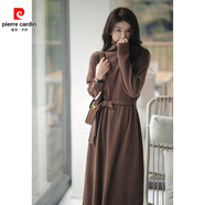 皮爾卡丹配大衣2025秋裝新款赫本風(fēng)法式毛衣裙內搭打底針織連衣裙子女秋冬 棕色 S