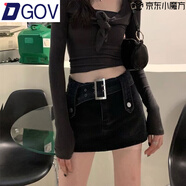 DGOV牛仔半身裙女2025夏季新款復古百搭時(shí)尚辣妹短裙包臀裙裙褲裙子 黑色【內襯防腰帶】 S 【建議86-95斤】