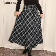 Olrain歐芮兒慵懶百搭裙秋季新款維希格子設計感不規則半身裙 黑白格子 XL 170/76A/XL