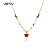 AJIDOU阿吉豆項鏈女款紅色愛(ài)心珍珠吊墜首飾毛衣鏈輕奢小眾鎖骨鏈新年