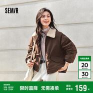 森馬（Semir）外套女oversize插肩袖仿羊羔毛毛領(lǐng)冬季2024夾棉夾克109724108016