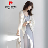 皮爾卡丹（pierre cardin）法式Chic高級感馬海毛針織開衫女早秋慵懶風白色毛衣披肩外搭罩衫 奶白色 L 推薦105-120斤