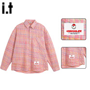 :CHOCOOLATE it女士上衣粉色格紋甜美百搭長(cháng)袖襯衫女2025春秋款設計感上衣 粉色 M